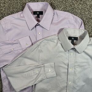 Banana Republic Men's Large Slim Fit Purple & White Plaid Dress Shirts Lot of 2